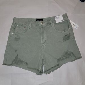 Aeropostale 90's High Rise Cut-Off Olive Destructed Shorts 4" Inseam NWT Size 16